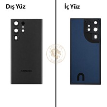 Arsking Samsung S23 Ultra Siyah Arka Pil Kapağı Batarya Kapağı Lazer Kesim Back Cover