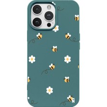 Casen iPhone 12 Pro Haki Lansman Renkli Silikon Bees And Flowers Tasarımlı Kılıf
