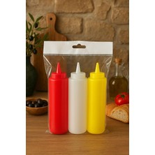 Bg Store Sızdırmaz Kapaklı Yağlık ve Sosluk Seti, 330 Ml, 3'lü Şişe Seti, Kırmızı Sarı Beyaz