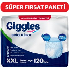 Giggles Yetişkin Emici Külot Bez Xxlarge Bel Ölçüsü 170+CM Islaklık Göstergeli 30'lu 4 Paket 120 Ade