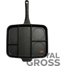 royalgross Kamp Tavası Bölmeli Döküm Grill Tava 40X30 cm Kahvaltı ve Izgara Tavası