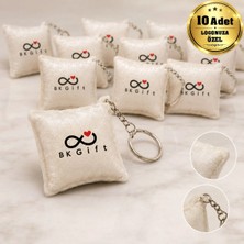 BK Gift Logonuza Özel 10 Adet 6x6 cm Çift Taraf Baskılı Ipek Kadife Mini Yastık Anahtarlık