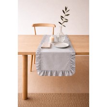 Kai Home Moonlit Keten Heryeri Fırfırlı Dikdörtgen Gri Runner 40X120 cm