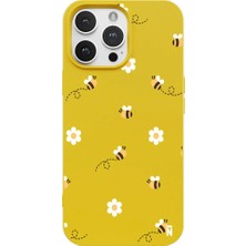 Casen iPhone 16 Pro Max Sarı Lansman Renkli Silikon Bees And Flowers Tasarımlı Kılıf
