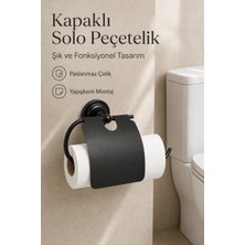 Flextail Kapaklı Tuvalet Kağıtlığı Havluluk Yapışkanlı Siyah Rulo Kağıt Peçetelik Delmesiz Paslanmaz Çelik