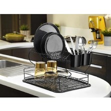 Hepta Collection Alper Banyo 2 Katlı Siyah Bulaşıklık ve Tabaklık, Geniş Kapasiteli Metal Bulaşık Kurutmalık, Çıkarıl