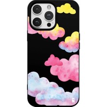 Casen iPhone 16 Pro Max Siyah Lansman Renkli Silikon Colorful Bulut Tasarımlı Kılıf