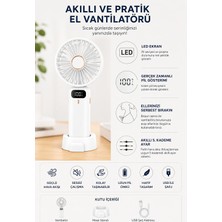 Duman Dijital Göstergeli Şarjlı Mini El Vantilatörü – Katlanabilir El ve Masaüstü Fan