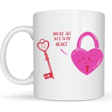 Bezos Model 27 – You’re The Key To My Heart Tasarımlı Porselen Kupa - Sevgiliye Arkadaşa Özel Anlamlı Hediye