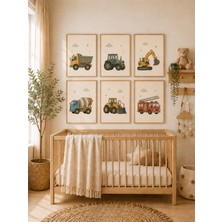 Zera Wall Mdf Tablo 6’lı Kamyon, Traktör, Kepçe, Beton Mikseri, Iş Makinesi ve Itfaiye Aracı Temalı Set – Bebek ve Çocuk Odası Duvar Dekorasyonu