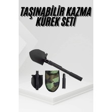 Renas Store Katlanır Portatif Kazma Kürek Seti Portatif Çelik Taşıma Çantalı Pusulalı