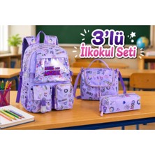 zufigo Kawaii Kore Tarzı Fitilli Kumaş Desenli Sırt Çantası, Beslenme Çantası ve Kalemlik Üçlü Seti