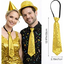 Renas Store Altın Renk Pul Payetli Işıltılı Parti Kravatı 33 cm