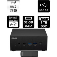 Asus Expertcenter PN64 Intel Core I3-1220P 32GB Ram 1tb SSD Freedos PN64-BB3012MDP318 Mini Masaüstü Bilgisayar + Per4 USB Bellek