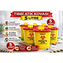TeknoKapsül Tıbbi Atık Kovası 5 Litre 5 Adet Kapaklı Tıbbi Atık Kutusu Enfekte Atık Kovası