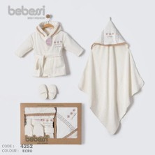 Bebessi %100 Pamuk Otantik Desenli Bornoz Set Ekru BBS.4252.EKR