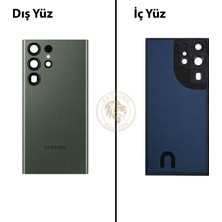 Arsking Samsung S23 Ultra Yeşil Arka Pil Kapağı Batarya Kapağı Lazer Kesim Back Cover