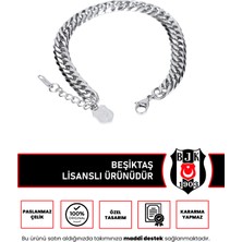 Beşiktaş Çelik Bileklik Unisex Günlük Kullanım İçin Ayarlanabilir Gri Paslanmaz Çelik