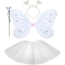Renas Store Beyaz Kelebek Kostümü - Beyaz Kelebek Kostüm Aksesuar Seti 4 Parça