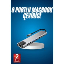 Renas Store 8 Port Çoklayıcı Macbook ile Uyumlu Çoğaltıcı Type-C Dönüştürücü Tf Sd Kart