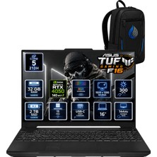 Asus Tuf Gaming F16 Intel Core 5 210H 32 GB Ddr5 2 Tb SSD Rtx 4050 6gb 16'' Wuxga IPS 144Hz Windows 11 Pro Gaming Laptop FX607VU-RL144RNP11