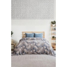Layan Home 4 Katlı %100 Pamuk Müslin Çift Kişilik Yatak Örtüsü & Pike – Geometrik – Mavi