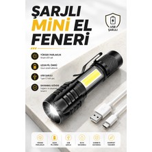 Renas Store El Feneri LED USB Şarjlı Zoom Mini LED Işık Acil Durum Feneri