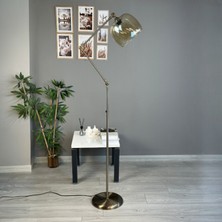 Bamyum 3 Mafsallı Dijon Bal Rengi Cam 3 Mafsallı Eskitme Gövde Metal Lambader Modern Zemin Lambası
