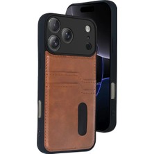 Mey Ithalat®   Iphone 17 Pro Max Sara Kartvizitli Deri Kılıf - Taba