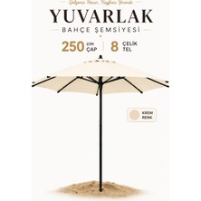 Düvenci Toptan Alubrella Bahçe,güneş Şemsiyesi Krem Renk Yuvarlak 250 cm Çap/8 Çelik Tel Bidonsuz