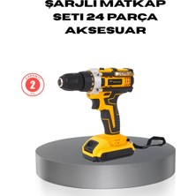 Astraltech Çift Bataryalı Darbeli Şarjlı Matkap Seti – Metal Dişli, 24 Parça Aksesuar ve LED Işıklı