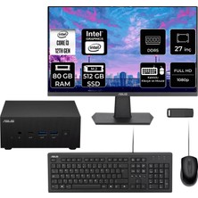 Asus Expertcenter PN64 Intel Core I3-1220P 80GB Ram 512GB SSD 27" Full Hd Monitör Freedos PN64-BB3012MDP737 Mini Masaüstü Bilgisayar + Per4 USB Bellek