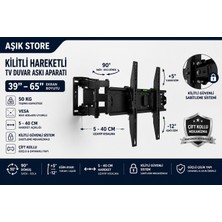 AŞIK STORE Full Motion Çift Kollu Tv Askı Aparatı 39-65 Inç Kilitli Hareketli Tv Duvar Askısı Vesa 400X400 50 kg