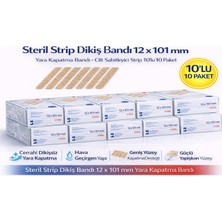 Belirtilmemiş Steril Strip Dikiş Bandı 12 x 101 mm Yara Kapatma Bandı Cilt Sabitleyici Strip 10’lu 10 Paket