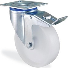 Nzb (1 Adet) Frenli Oynak Tablalı 100X32 mm Teker Poliamid Beyaz Burçlu Ağır Yük Tekeri