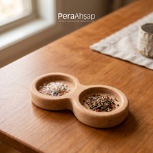 Pera Wooden Twin 2 Gözlü Kayın Ahşap Baharatlık Tuzluk Altlığı Sunumluk