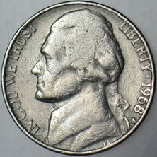 Banknoting Amerika 5 Cent 1968 S. Jefferson Nıckel.