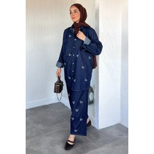 Julude Bel Lastikli Nakışlı Pantolon Ön Çıtçıtlı Gömlek Tesettür Ikili Takım P-00022513