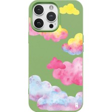 Casen iPhone 16 Pro Max Yeşil Lansman Renkli Silikon Colorful Bulut Tasarımlı Kılıf