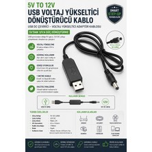 Derwell 5V To 12V Dc USB Voltaj Yükseltici Çevirici Adaptör Kablosu USB Dc Dönüştürme Kablosu 5V 12V Voltaj Yükseltme Kablosu 5.5x2.5mm USB To Dc Smart Step-Up Kablo 1 Metre