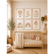 Zera Wall Mdf Tablo 6’lı Uçan Balon, Ay, Çiçekler, Sevimli Ev, Gökkuşağı ve Balon Buketi Temalı Set – Bebek ve Çocuk Odası Duvar Dekorasyonu