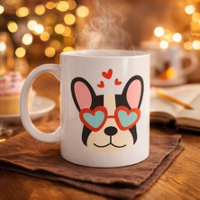 TeknoKapsül French Bulldog Desenli Kalpli Gözlüklü Porselen Kupa Model 50 – Sevimli Köpek Tasarımlı Kahve Kupası