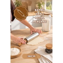 Porsima MNB05772 Ahşap Saplı Paslanmaz Çelik Merdane Oklava Hamur Pizza Börek Açma Oklava 38CM