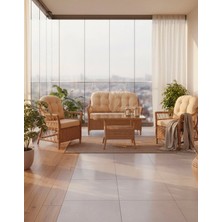 Dora Garden Home Inci 2+1+1 Rattan Bahçe Takımı Masalı Kahverengi (Siyahçizgili)