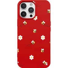 Casen iPhone 11 Pro Kırmızı Lansman Renkli Silikon Bees And Flowers Tasarımlı Kılıf