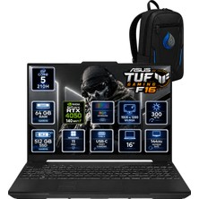 Asus Tuf Gaming F16 Intel Core 5 210H 64 GB Ddr5 512 GB SSD Rtx 4050 6gb 16'' Wuxga IPS 144Hz Windows 11 Pro Gaming Laptop FX607VU-RL144RNP21