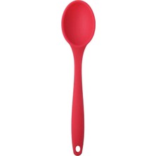 Bg Store Silikon Servis ve Yemek Hazırlama Kaşığı, Yumuşak Uç, Komple Silikon, 27 Cm, Kırmızı Kaşık, Yanmaz Yapışmaz, Tencere Çizmez, 1 Adet