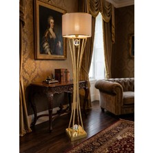 Venüs Nova Mecbuda Gold Metal Lambader | Vizon Gold Şerit Kumaş Başlık | Salon Lambası Ayaklı Aydınlatma