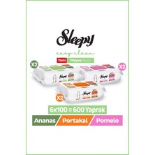 Sleepy Meyve Serisi Yüzey Temizlik Havlusu Mendili Ananas+Pomelo+Portakal 6X100 (600 Yaprak)
