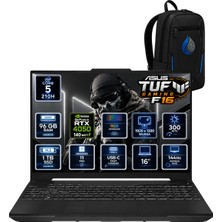 Asus Tuf Gaming F16 Intel Core 5 210H 96 GB Ddr5 1 Tb SSD Rtx 4050 6gb 16'' Wuxga IPS 144Hz Windows 11 Pro Gaming Laptop FX607VU-RL144RNP30